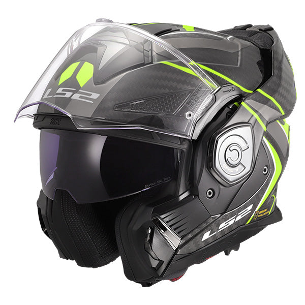 LS2 FF901 ADVANT X Future II Hi-Vis Yellow Carbon 180° Modular Motorcycle Helmet