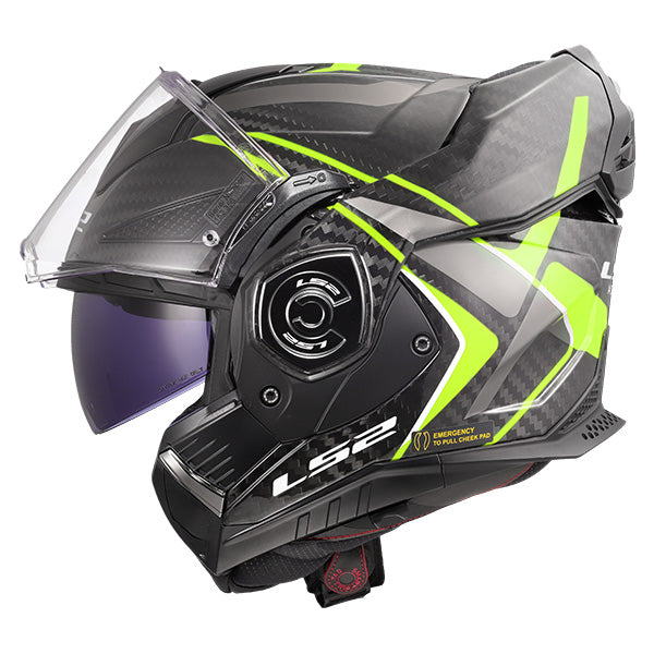 LS2 FF901 ADVANT X Future II Hi-Vis Yellow Carbon 180° Modular Motorcycle Helmet