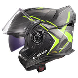 LS2 FF901 ADVANT X Future II Hi-Vis Yellow Carbon 180° Modular Motorcycle Helmet