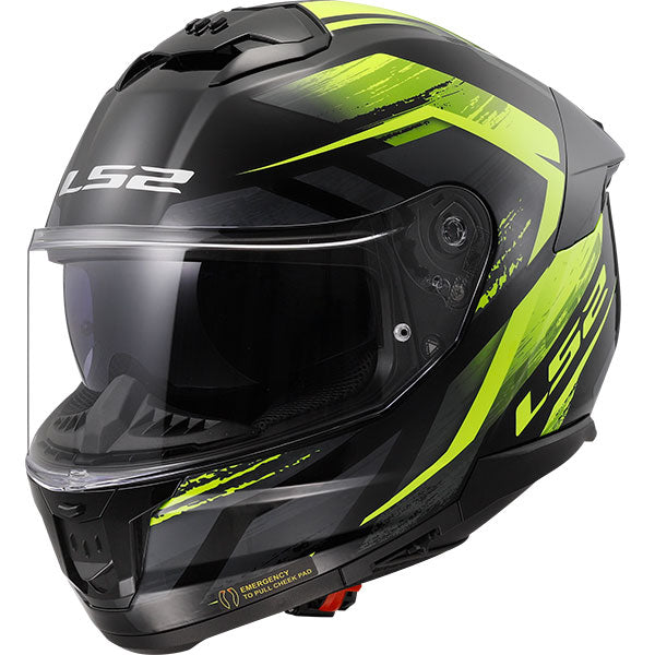LS2 FF808 Stream II Solid Fury Black Hi-Vis Yellow Motorcycle Helmet 