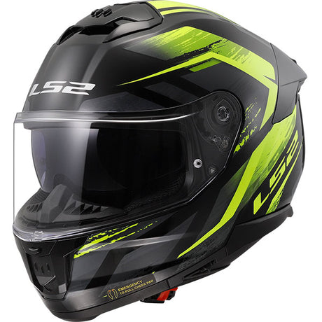 LS2 FF808 Stream II Solid Fury Black Hi-Vis Yellow Motorcycle Helmet 