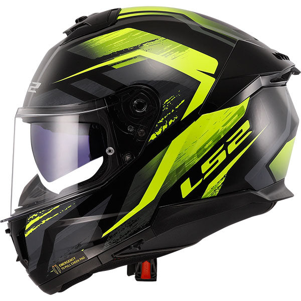 LS2 FF808 Stream II Solid Fury Black Hi-Vis Yellow Motorcycle Helmet