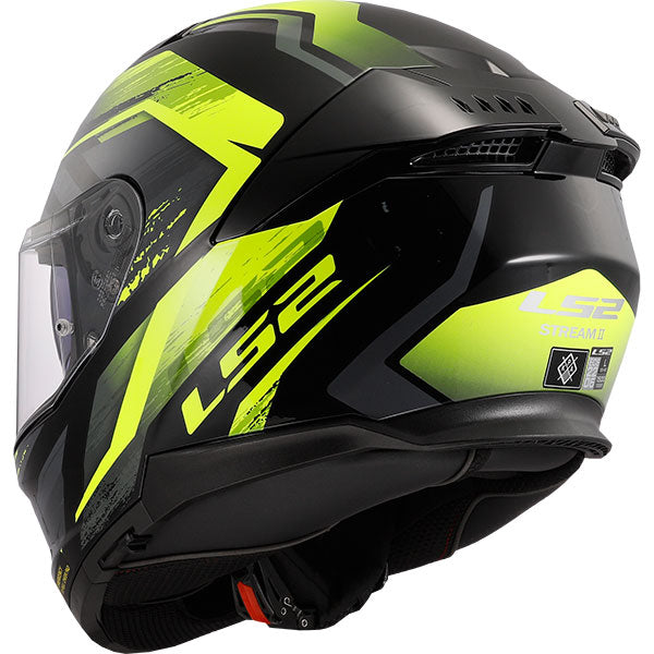 LS2 FF808 Stream II Solid Fury Black Hi-Vis Yellow Motorcycle Helmet