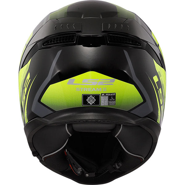 LS2 FF808 Stream II Solid Fury Black Hi-Vis Yellow Motorcycle Helmet
