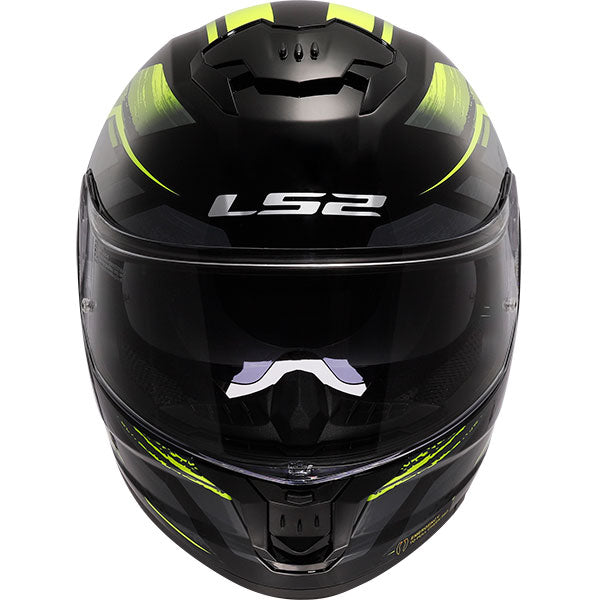 LS2 FF808 Stream II Solid Fury Black Hi-Vis Yellow Motorcycle Helmet