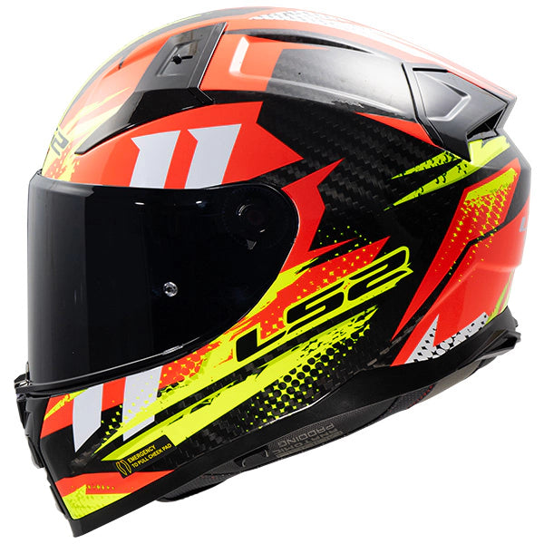 LS2 FF811 Vector II Carbon Tantic Gloss Red Hi-Vis Yellow Motorcycle Helmet