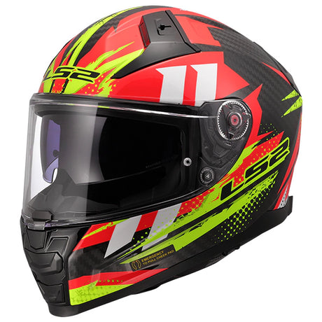 LS2 FF811 Vector II Carbon Tantic Gloss Red Hi-Vis Yellow Motorcycle Helmet
