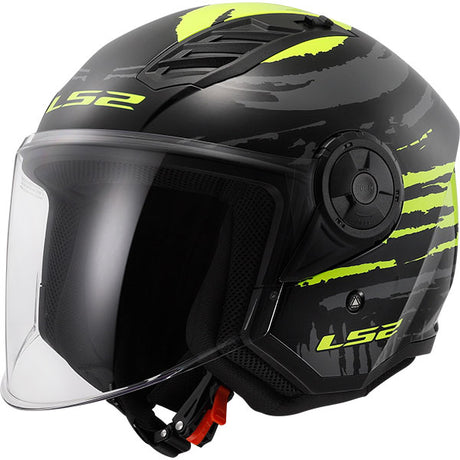 LS2 OF616 Airflow II Brush Black Hi-Vis Yellow Motorcycle Helmet