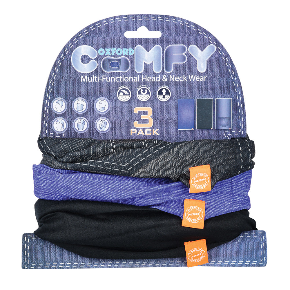 Oxford Comfy Neck Tube Base Layers Jeans Black Blue 3 Pack