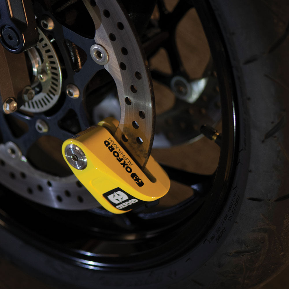 Oxford Alpha XA14 Motorcycle Alarm Disc Lock Black Yellow