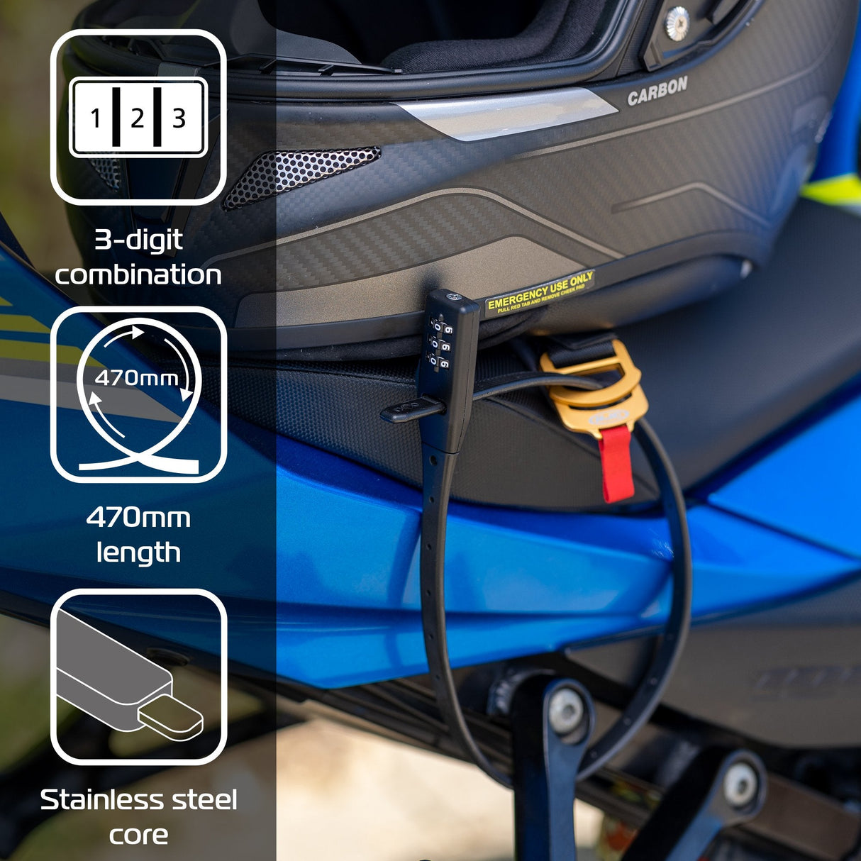 Triumph Legend Tt Oxford Combi Lightweight Motorcycle Motorbike Zip Combination Security Tie Lock Black LK150