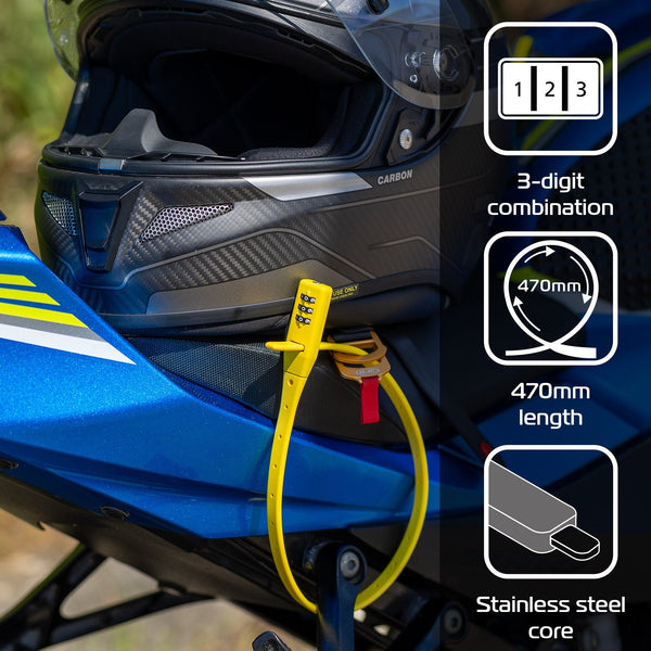 Oxford Combi Lightweight Motorcycle Motorbike Zip Combination Security Tie Lock Yellow LK151