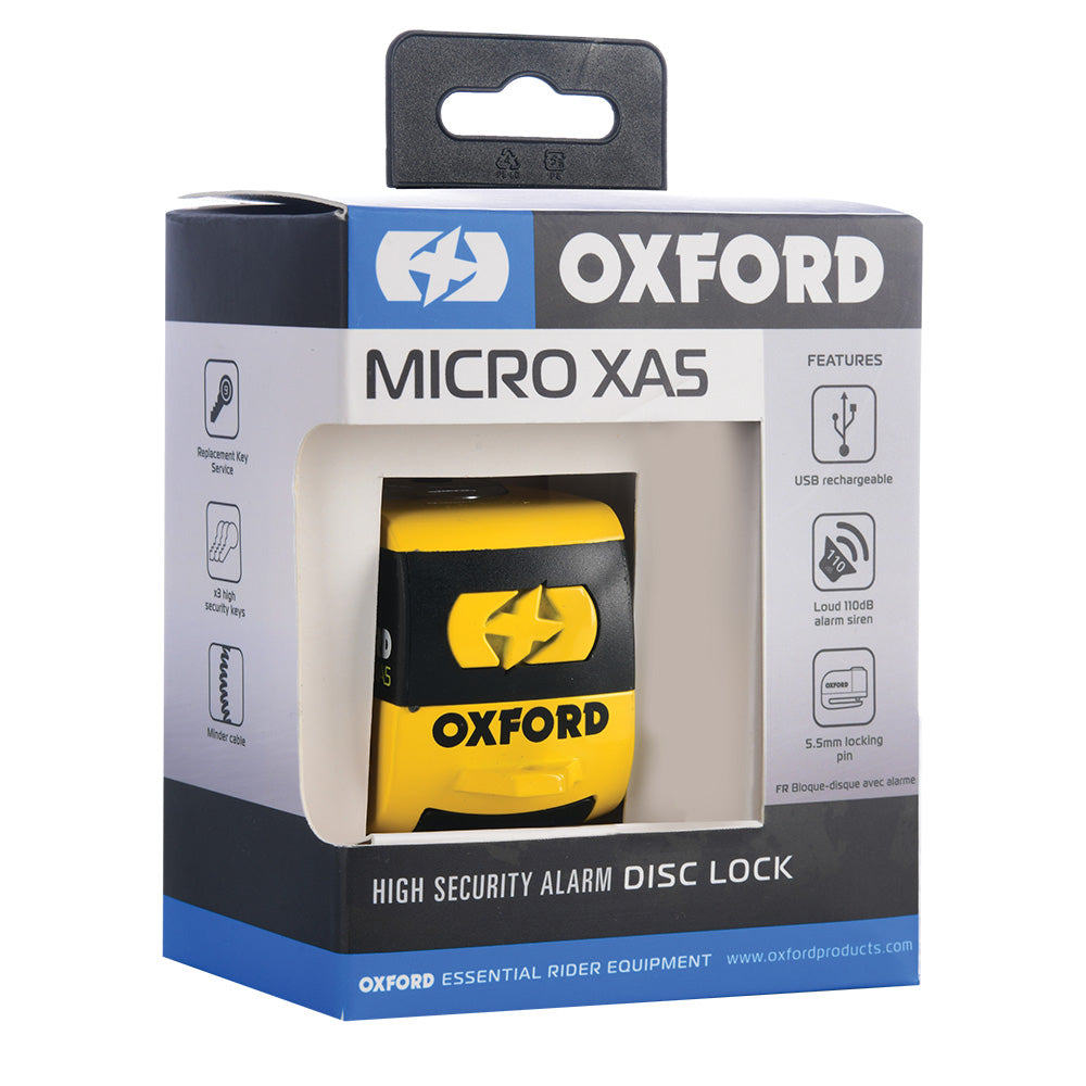 Moto-Guzzi V7 Classic Oxford Micro XA5 Motorcycle Motorbike Alarm Disc Lock Yellow Black LK213