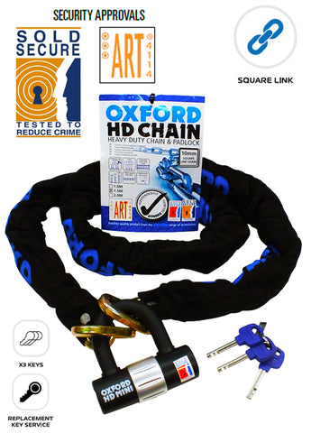 AJP PR4 Enduro Oxford HD Chain Lock Heavy Duty Chain & Padlock 1.5M OF159 Motorbike Security