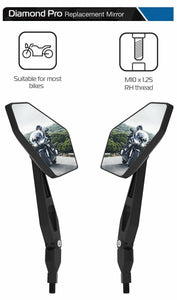 Zontes Phantom S250 Pair Oxford Universal Diamond Pro Motorcycle Motorbike Rear View Mirrors Glass Right Left Side 10mm OX154