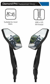 Zontes Upto 750Cc Pair Oxford Universal Diamond Pro Motorcycle Motorbike Rear View Mirrors Glass Right Left Side 10mm OX154