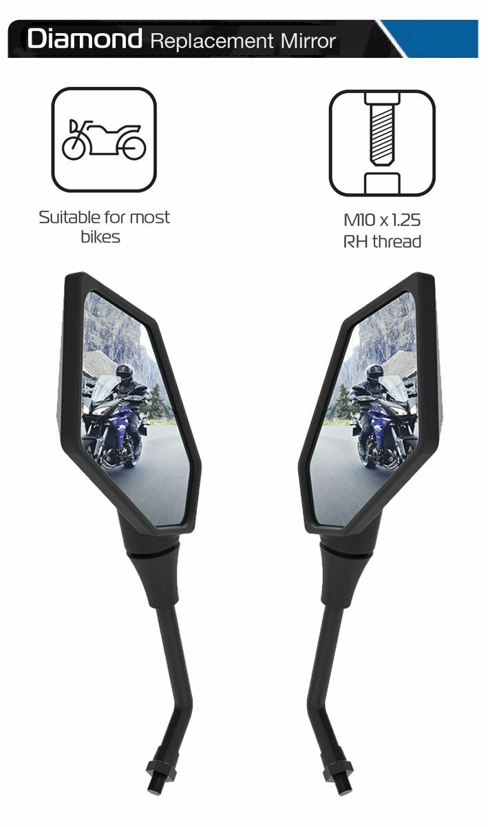 Honda Cbr600Rr Diamond Motorcycle Motorbike Rear View Mirror Glass Right and Left Side 10mm Pair