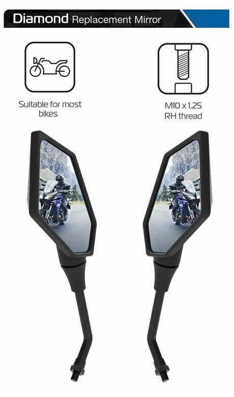 Yamaha Mt-09 Tracer Diamond Motorcycle Motorbike Rear View Mirror Glass Right and Left Side 10mm Pair