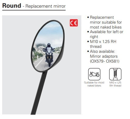 Ducati Monster Round Motorcycle Rear View Mirror Glass Left or Right Side 10mm OX576