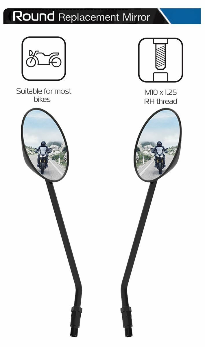 Ducati Monster 821 Round Motorcycle Rear View Mirror Glass Left and Right Side Pair 10mm