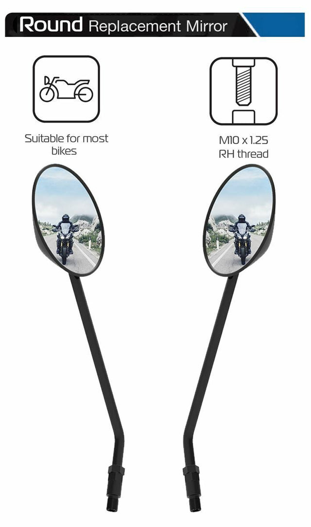 Ducati Monster 821 Round Motorcycle Rear View Mirror Glass Left and Right Side Pair 10mm