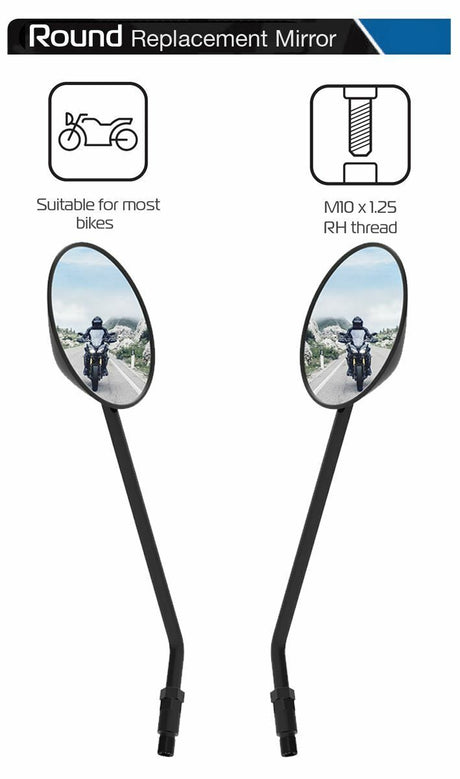 Triumph T160 Trident Round Motorcycle Rear View Mirror Glass Left and Right Side Pair 10mm